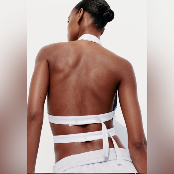 STRIPED POPLIN HALTER TOP - Picture 2 of 6